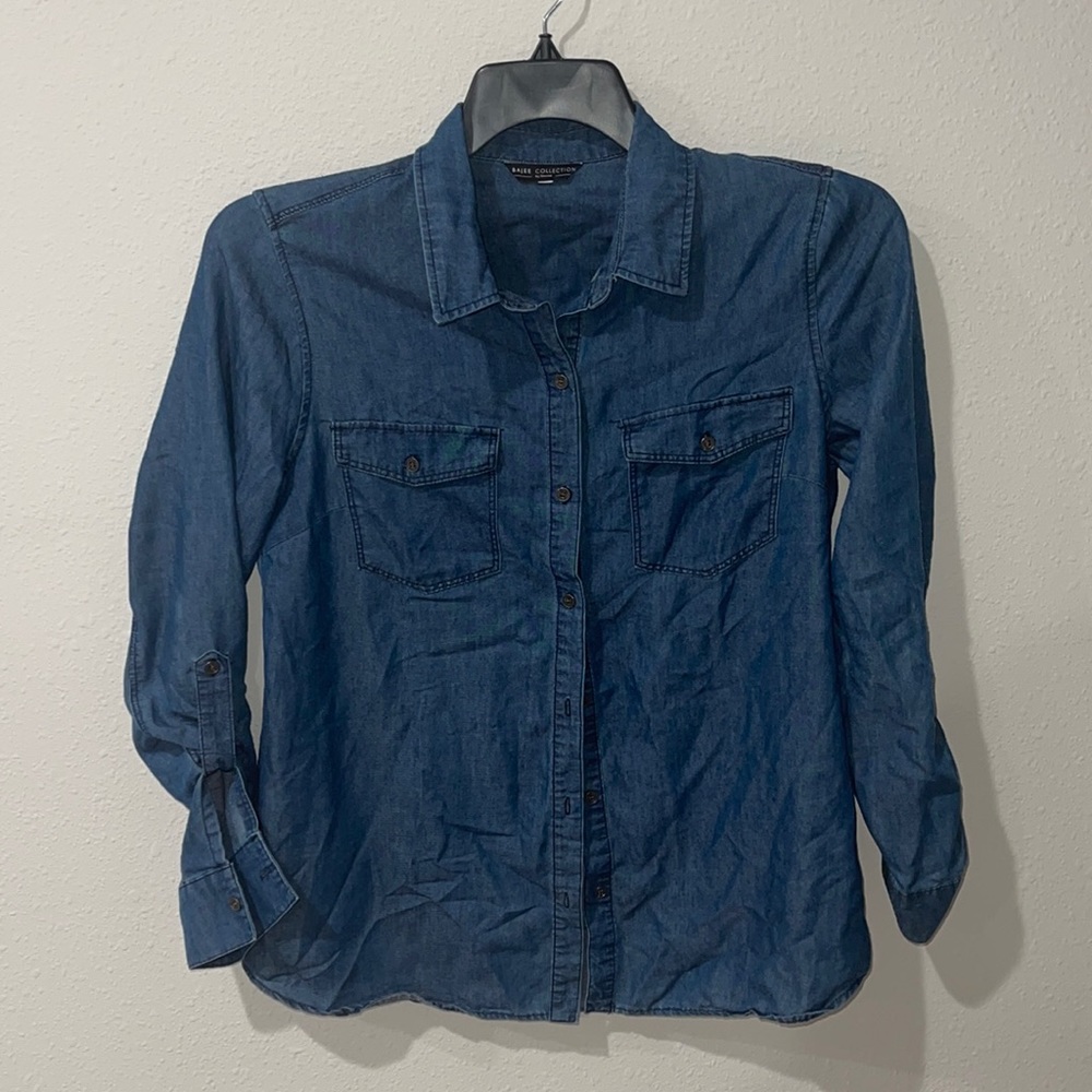 Dark Denim Button Down Long Sleeve Women’s Blouse